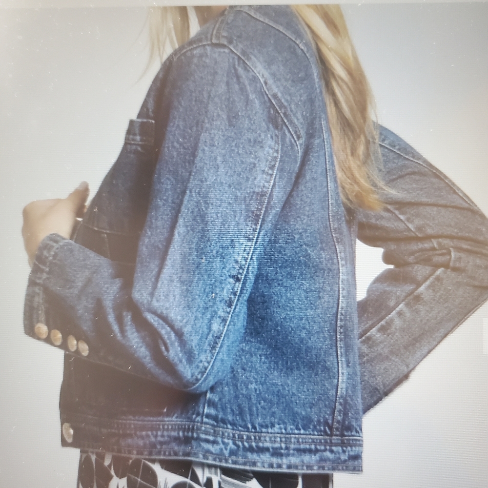 APNY Collarless Denim Jacket with Gold Buttons SZ Small - Picture 2 of 5